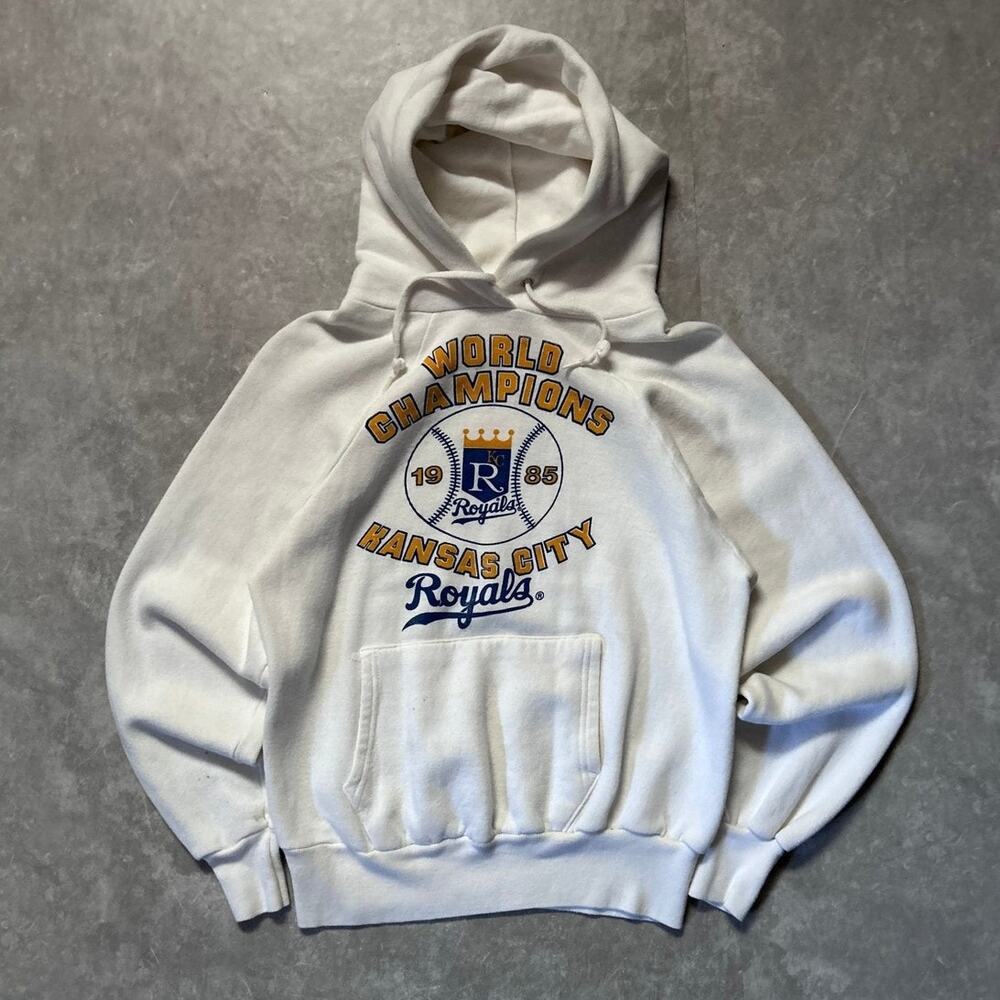 1985 Vintage Kansas City Royals World Series White Hoodie Size S